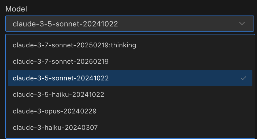 Model selection interface