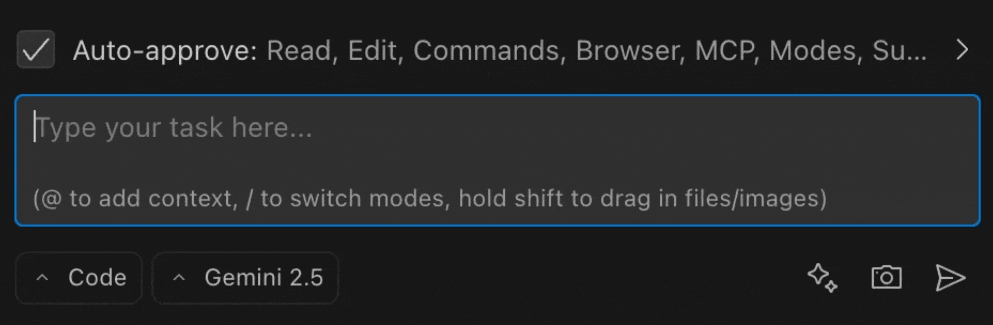 Example of typing a request in Roo Code